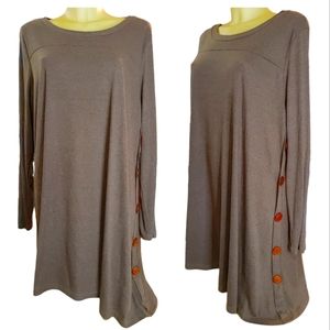 IGENJUN Brown Asymmetrical Hem Long Sleeve Midi Dress